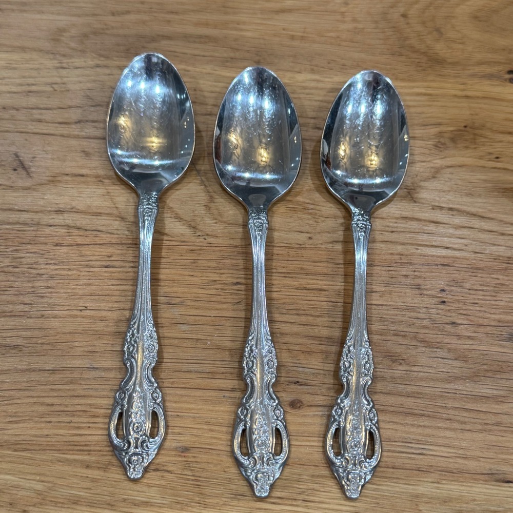 Oneida S.S.S. Stainless Steel Teaspoons Ornate Floral Pierced Handle Set of 3